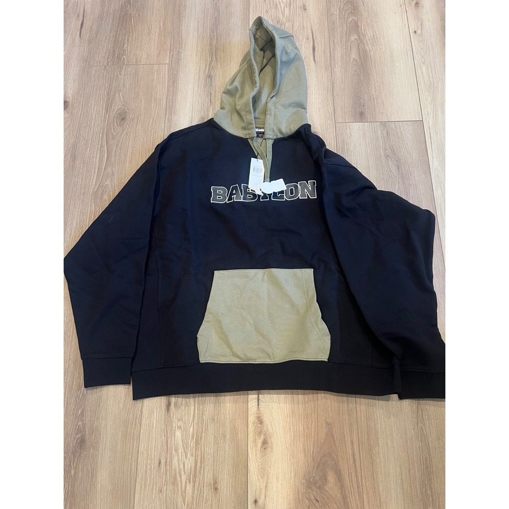 Babylon Hoodie Mens Large Black Olive Pullover Logo Streetwear Graphic Sweatshir